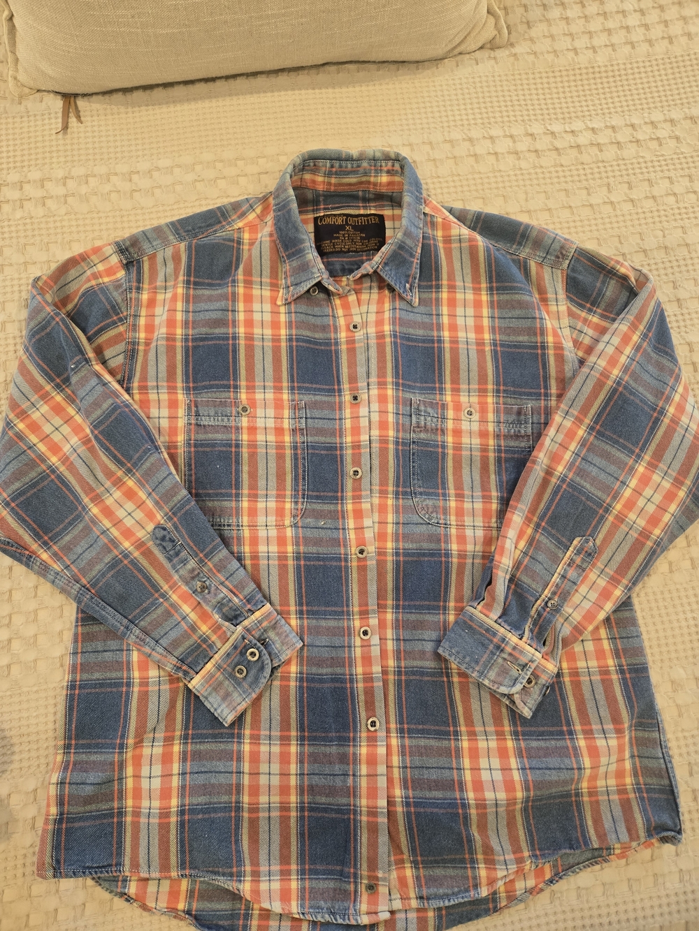 Men’s Blue & Orange Plaid Button-Up Shirt